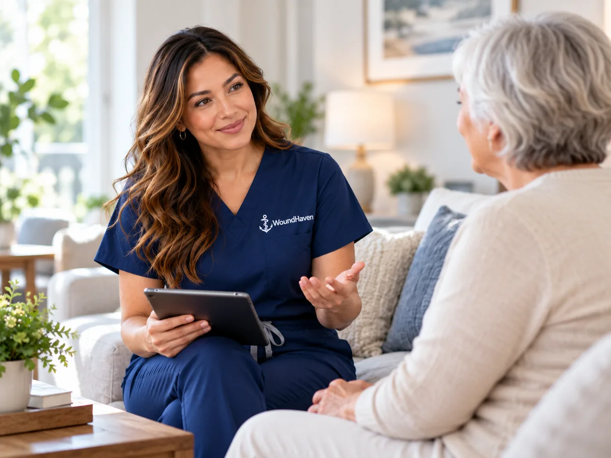 A clinician discussing a care plan with an older adult at home